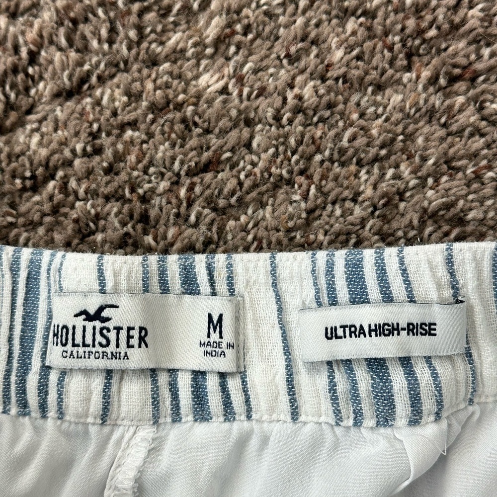 Hollister Blue Striped Wide-Leg High Rise Linen Blend Pants M - Picture 4 of 5